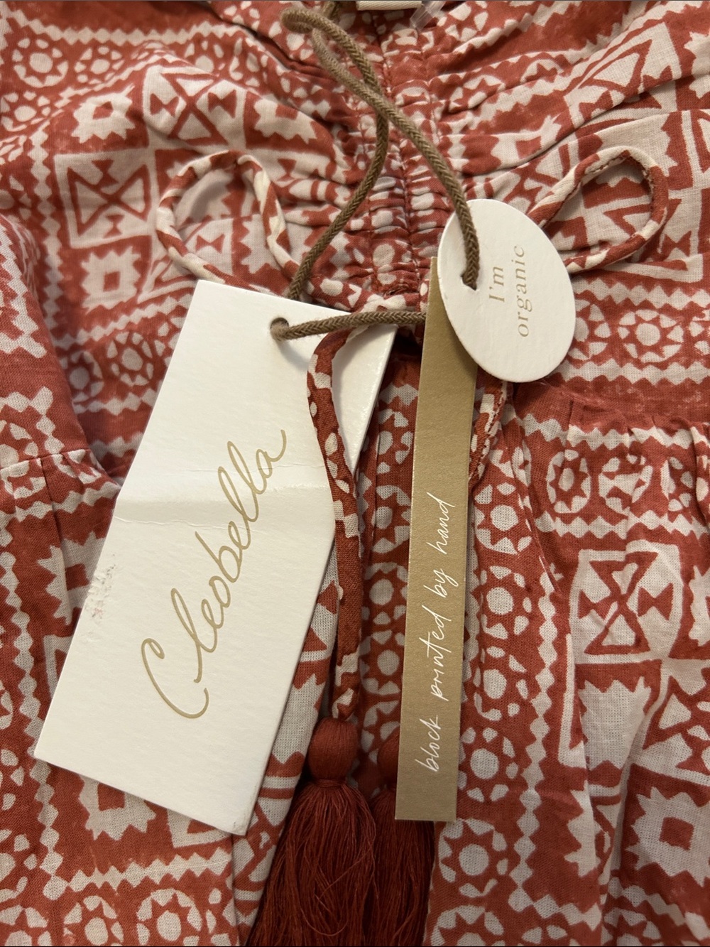 LAST CHANCE Cleobella Joely Rust and White Midi Boho Dress with Puff Sleeves - Picture 14 of 15
